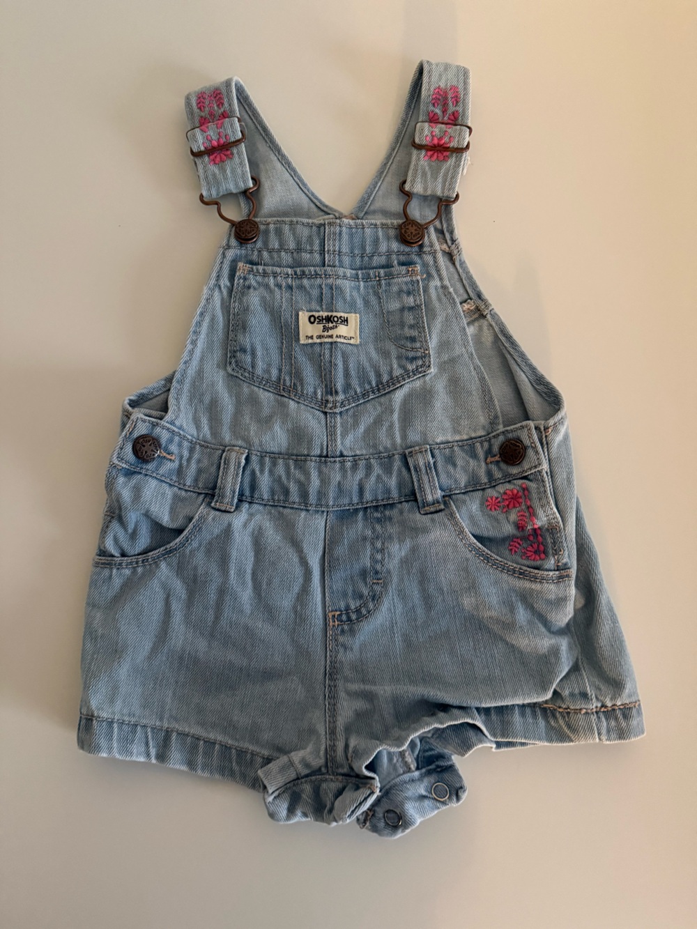 OshKosh Light Blue Denim Overalls with Pink Accents